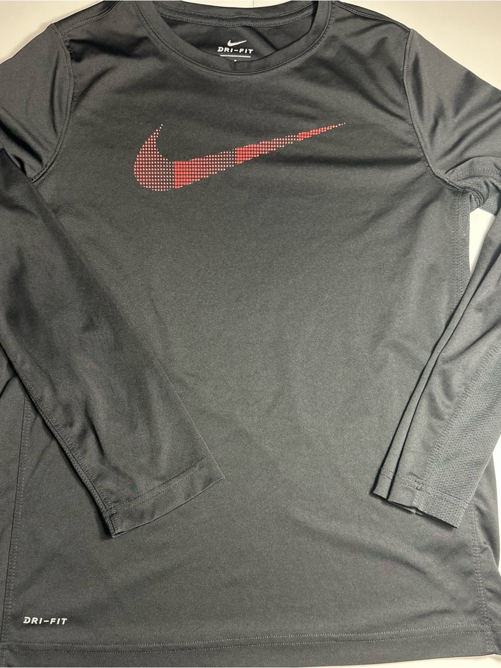 Nike Black Long Sleeve Dri-FIT Shirt with Red Swoosh